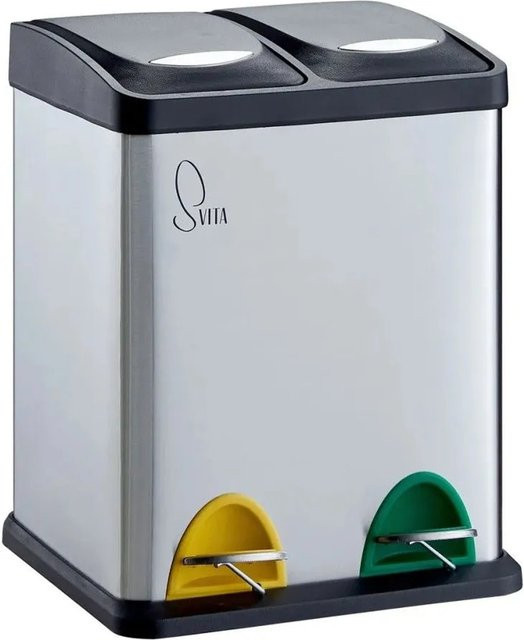 Svita TC2X8 Kücheneimer Doppel-Treteimer mit Soft-Close und herausnehmbaren Inneneimern, Silber - Bild 1