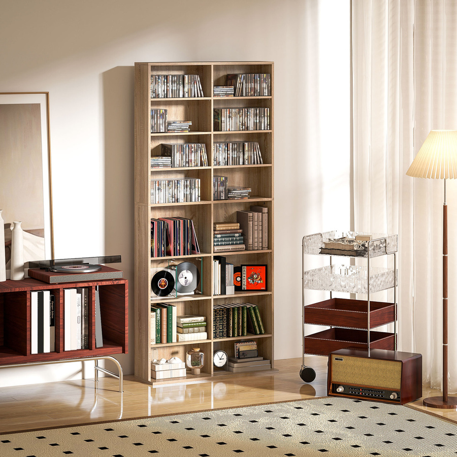 HOMCOM CD- und DVD-Aufbewahrungsmöbel in Naturholz, Multimedia-Regal mit 18 Fächern und 14 verstellbaren Einlegeböden, B/T/H: 78,5 x 24 x 175 cm - Bild 2