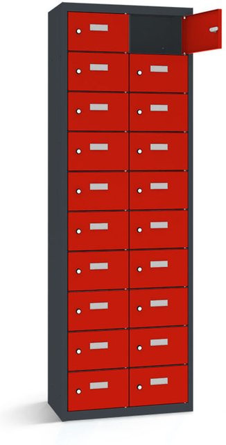 rotstahl Wertfachschrank mit 20 Fächern in Rot und Anthrazitgrau, B/T/H: 80 x 30 x 180 cm - Bild 1