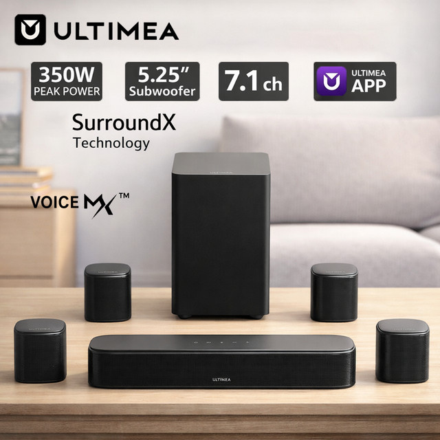 ULTIMEA Aura S4T 7.1-Kanal Soundbar-Set mit 350W, Subwoofer und 4 Surround-Lautsprechern in Schwarz für dein Heimkino-Erlebnis - Bild 1