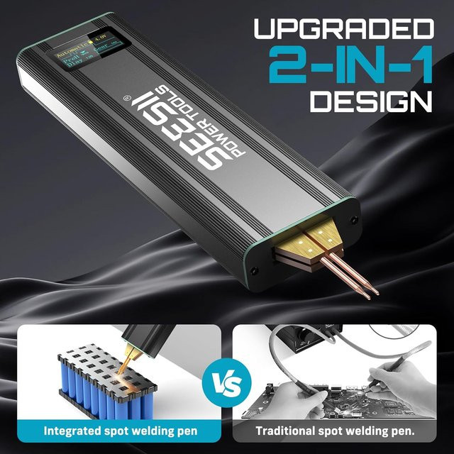 Seesii Mini Tragbarer Punktschweißer in Schwarz mit 80 Stufen für 18650 Lithium-Batterien und Nickelbleche 0,1-0,2mm - Bild 1