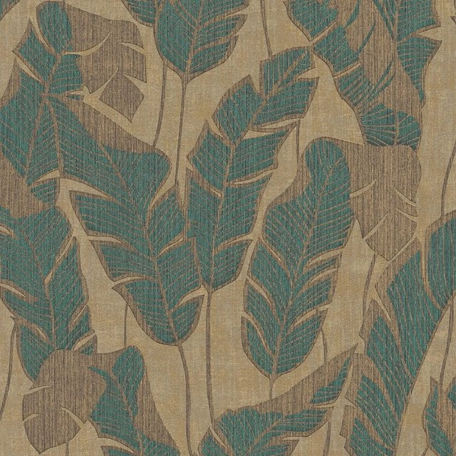 PROFHOME Natur Tapete Floral glänzend in Beige Grün Schwarz, B: 0,53 m x L: 10,05 m - Bild 1
