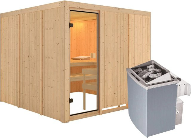 Karibu Sauna Arvika mit 9 kW Ofen und integrierter Steuerung, Glastür Bronze, B/T/H: 231 x 231 x 198 cm - Bild 1