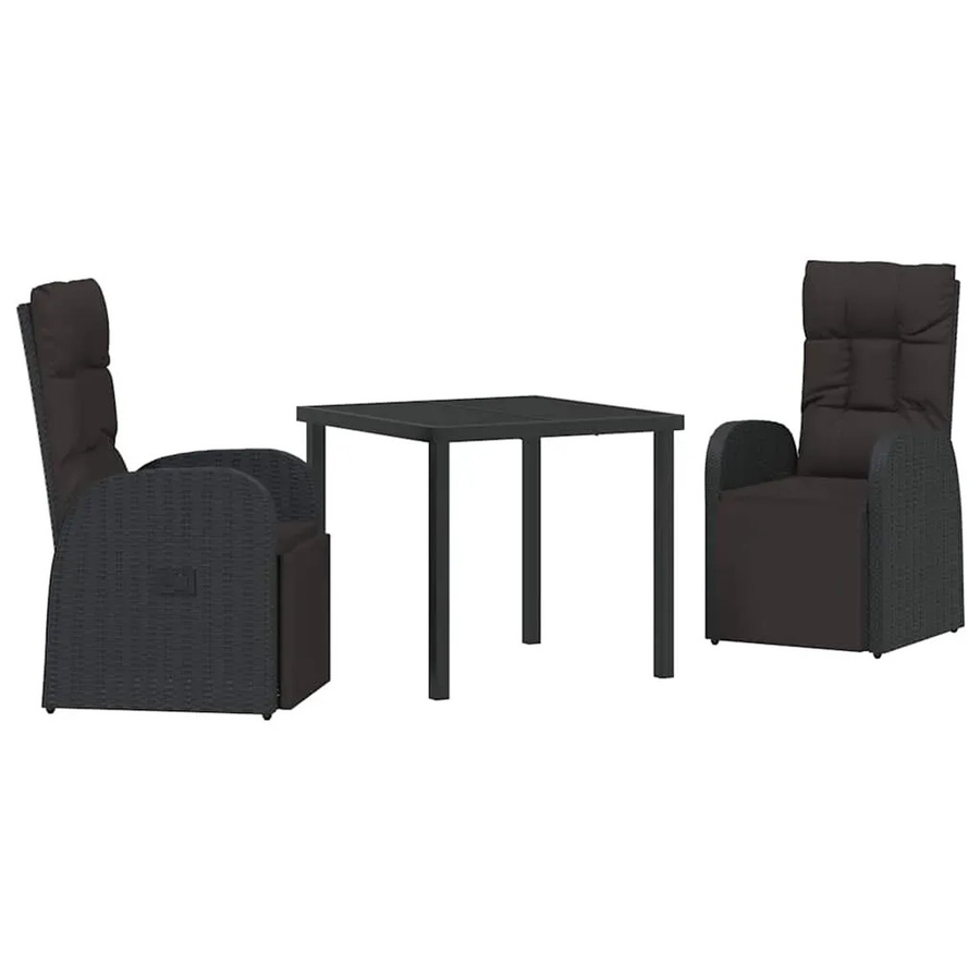 vidaXL Garten Essgruppe aus Poly-Rattan und Stahl in Schwarz mit Kissen, 3-teilig - Bild 2