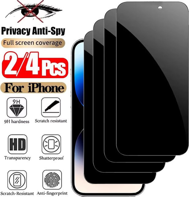 NNBILI Sichtschutz-Displayschutzfolie aus Anti-Spionage-Glas für iPhone 17 Pro Max, iPhone 16, 15, 14, 13, 12, 11 Pro Max, transparent - Bild 1