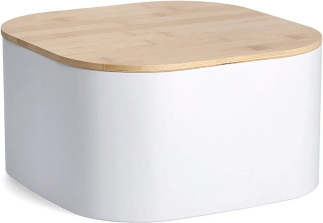 Zeller Brotkasten aus Metall mit Bambusdeckel in Weiß, B/T/H: 26,5 x 26,5 x 14,5 cm - Bild 1