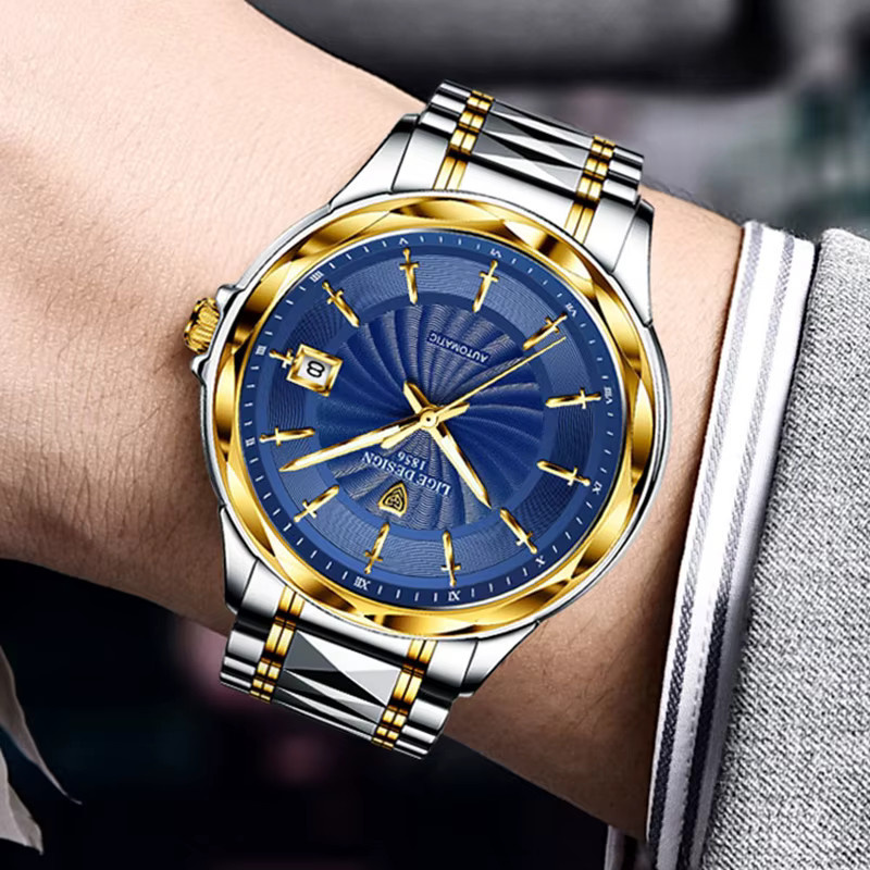 LIGE Armbanduhr Automatik, Edelstahl, Wolfram, Blau, Herren - Bild 5