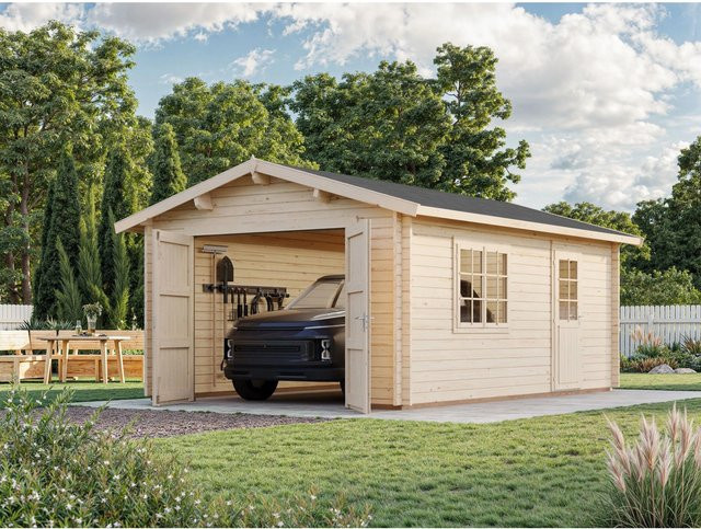 Palmako Holzgarage Roger mit Holztor in Natur und Beige, B/T: 360 x 550 cm - Bild 1