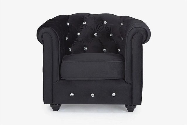 Vente-unique Chesterfield Sessel mit gerader Rückenlehne aus Samt in Schwarz, Höhe: 82 cm - Bild 1