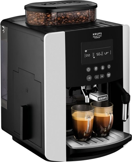 Krups Kaffeevollautomat Arabica Display Quattro Force EA8178 in Schwarz und Silber mit Milchdüse - Bild 1