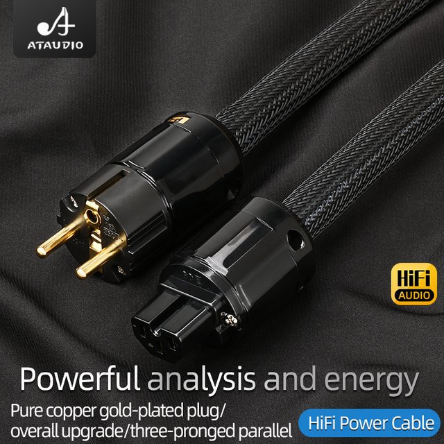 ATAUDIO HiFi EU Power Audio Kabel in Schwarz mit 6N OFC doppelt geschirmtem AC-Stromkabel und vergoldetem Stecker für Lautsprecher und Verstärker - Bild 1
