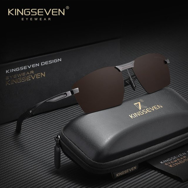 KINGSEVEN Sonnenbrille, randlos, Aluminium, schwarz, Herren, polarisiert - Bild 1