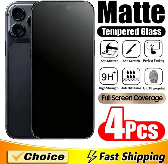 Arvin 4er-Set Mattes Gehärtetes Glas als Displayschutzfolie für iPhone 11 bis iPhone 17 Pro Max, Transparent - Bild 1