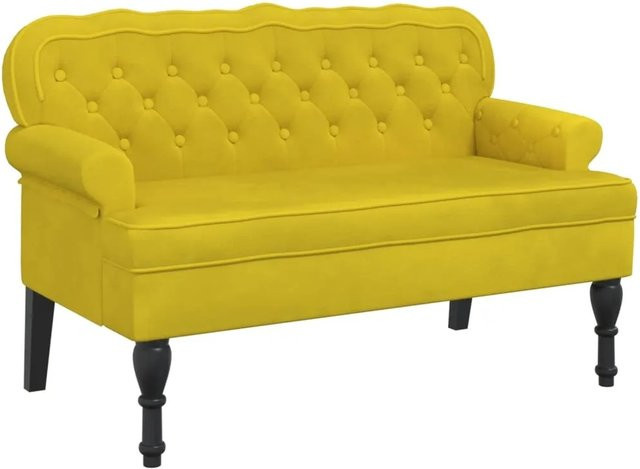 vidaXL Sitzbank mit Rückenlehne in Gelb aus Samt im Antik-Stil, B/T/H: 119,5 x 64,5 x 75 cm - Bild 1