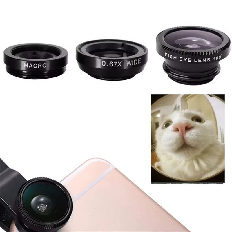Abay 3-in-1 Kamera-Kit für Smartphones mit Weitwinkel-, Zoom- und Fischaugen-Makroobjektiv in Schwarz und Silber - Bild 4