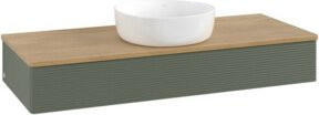 V&B Waschtischunterschrank Antao mit Frontstruktur in Eiche Honig und Lackgrün, B/T/H: 120 x 50 x 19 cm - Bild 1