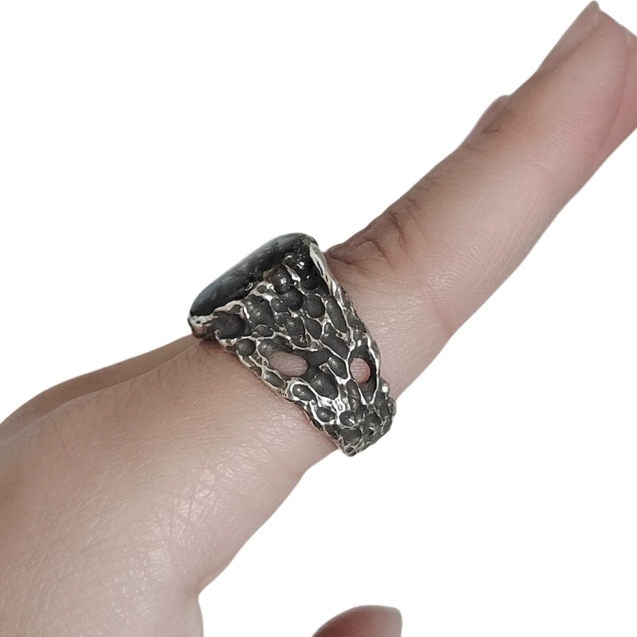 Seymchan Silberring, 925 Silber, Oliven-Meteorit, Unisex - Bild 2
