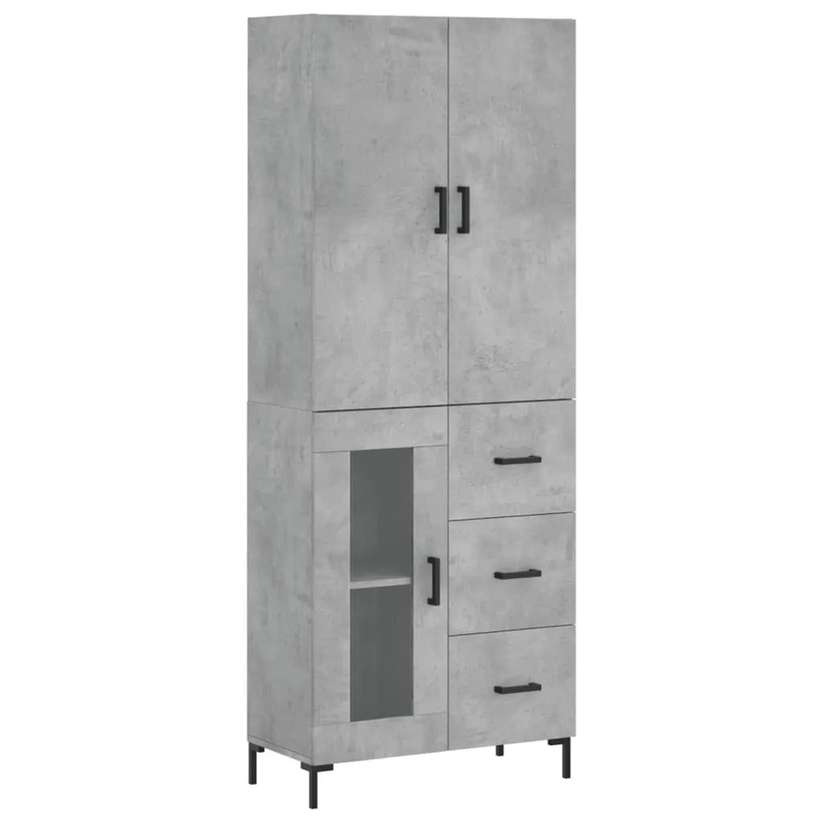 vidaXL Highboard Betongrau aus Holzwerkstoff und Metall mit Glas und Scharniertüren B/T/H: 69,5 x 34,0 x 180,0 cm - Bild 2