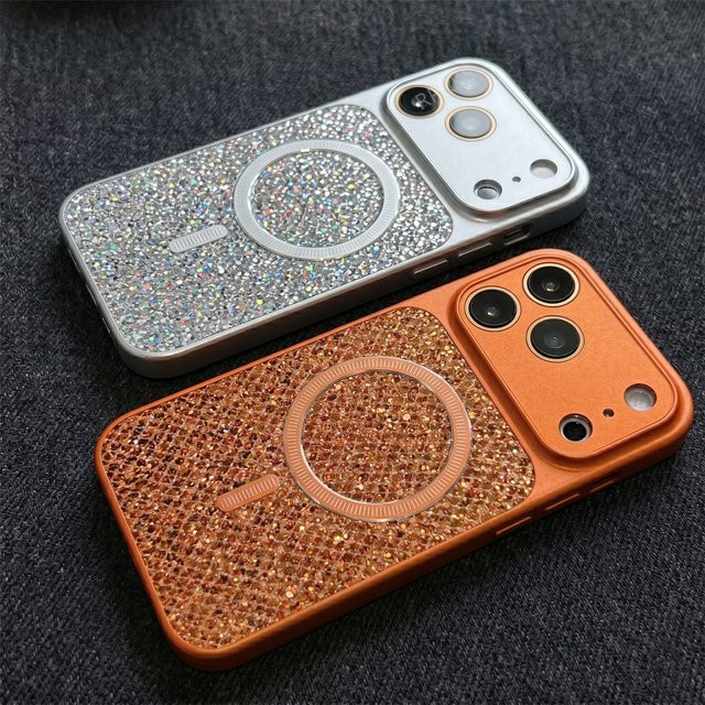 RPKKS MagSafe Magnetische Glitzer-Pailletten-Handyhülle für iPhone 17 16 15 14 Pro Max in Orange mit Stoßfestem Objektivschutz - Bild 1