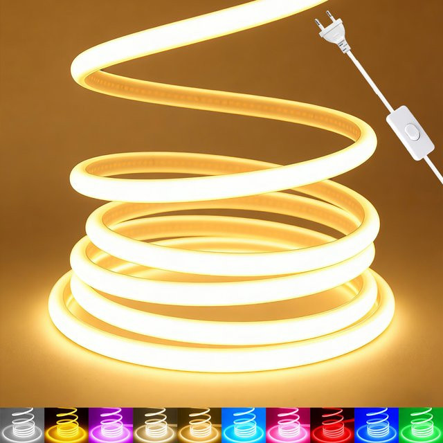 HEGEHE Wasserdichtes COB LED-Neonlichtband mit Schalter, flexibles Silikon-Lichtband für AC 220V, Farben: Blau, Pink, Gelb, Grün, Weiß - Bild 1
