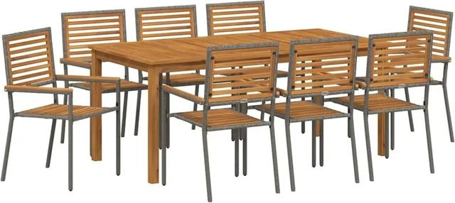 vidaXL Garten Essgruppe 9-teilig aus Poly Rattan und Akazienholz in Grau - Bild 1