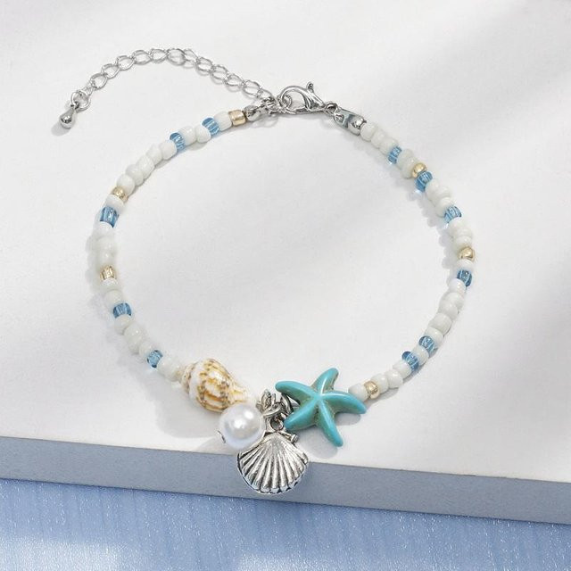 Armband TuiYing001, Seestern, Muschel, Perle, Zinklegierung, Weiß, Damen - Bild 1