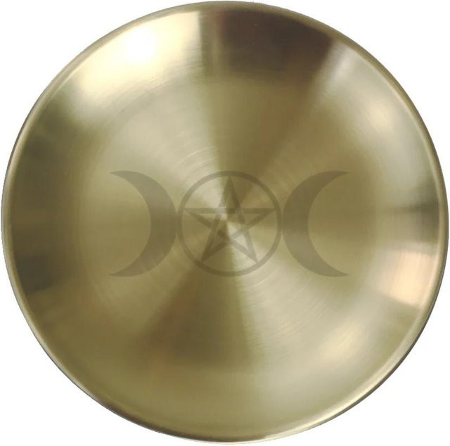 Ritualtablett mit Pentagramm in Gold, rundes Metall-Altarplateau für Kerzenhalter und Räuchergefäße, Durchmesser: 14 cm - Bild 1