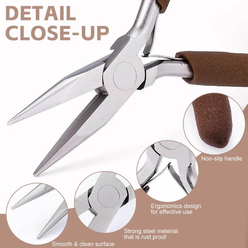QIAO Schmuckzangen-Set aus Metall für DIY-Bastelarbeiten und Perlenarbeiten mit Spitzzange und Drahtschneider - Bild 2