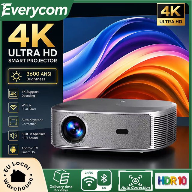 Everycom HQ11W Outdoor-Filmprojektor mit 3600 ANSI, 4K HDR10, WiFi6, Autofokus und Android 15 für Garten und Camping - Bild 1