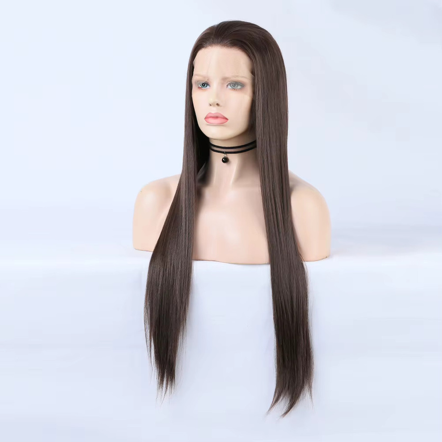 AIMEYA Lace-Front-Perücke, braun, synthetisch, gerade, Damen - Bild 2