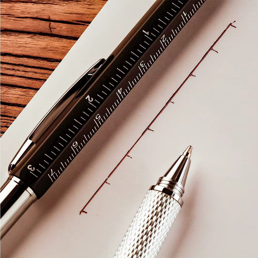 7-in-1 Multifunktions-Kugelschreiber aus Metall mit blauem Tintenrefill, Touchscreen-Stylus, Schraubendreher, Lineal und Nivelliergerät - Bild 6