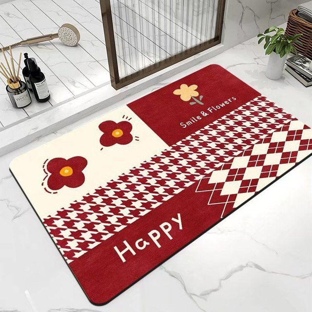 Rutschfeste Kieselgur Fußmatte für Badezimmer und WC, oval, rot, B/T: 60 x 40 cm - Bild 1