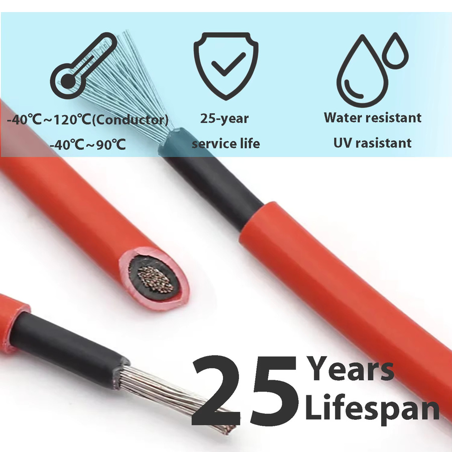EVSOLAR Solarstromkabel 4/6 mm2 12/10 AWG Photovoltaik Draht für PV-Panels in Rot und Schwarz mit PVC Doppelschicht und TÜV-Zertifizierung - Bild 2