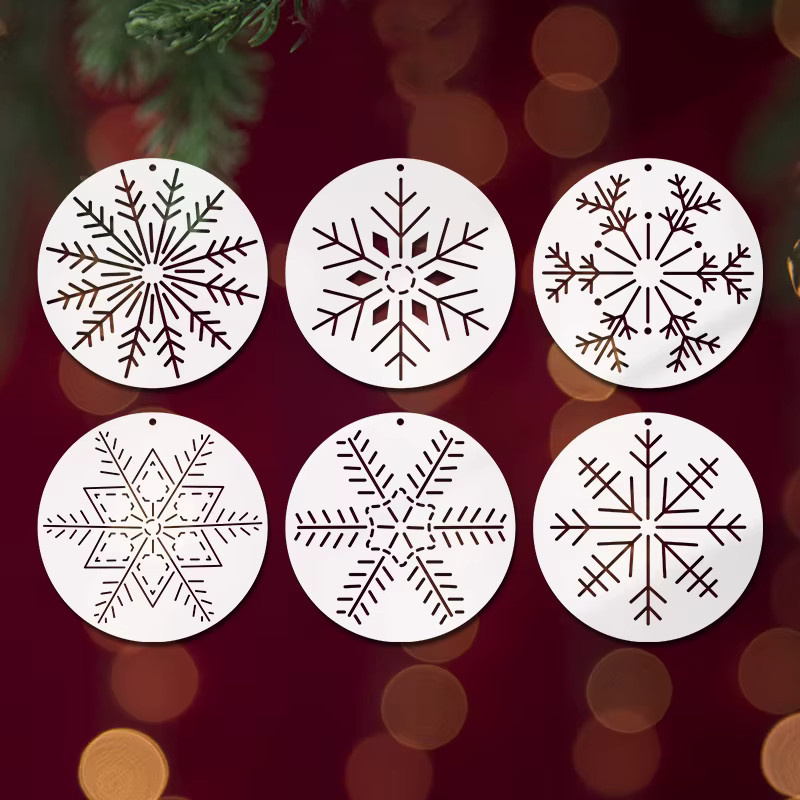 YOMDID 6 Stück Sashiko Schneeflocken-Stickschablone aus transparentem PET für deine Weihnachtsdekoration und DIY-Bastelarbeiten, B/T: 13 x 13 cm - Bild 1
