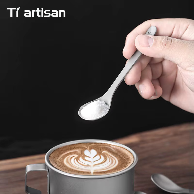Tiartisan 2er-Set Mini-Kaffeelöffel aus Titan in Silber Matt für Outdoor und Camping - Bild 2