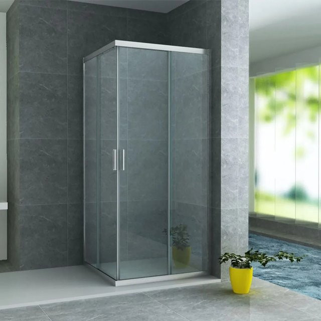 Aloni Duschkabine Eckeinstieg mit Schiebetüren, Glas transparent, Rahmen Chrom, B/T/H: 80 x 80 x 195 cm - Bild 1