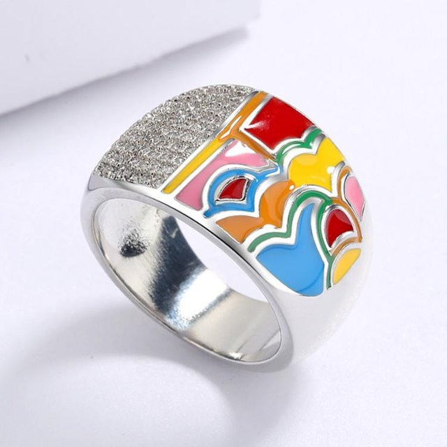 YIRAN Jewelry Damenring Emaille, Silber, Schwarz, Zirkonia - Bild 1
