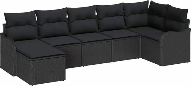 vidaXL Garten-Sofa-Set aus Poly Rattan mit Kissen, 7-teilig, Schwarz - Bild 1