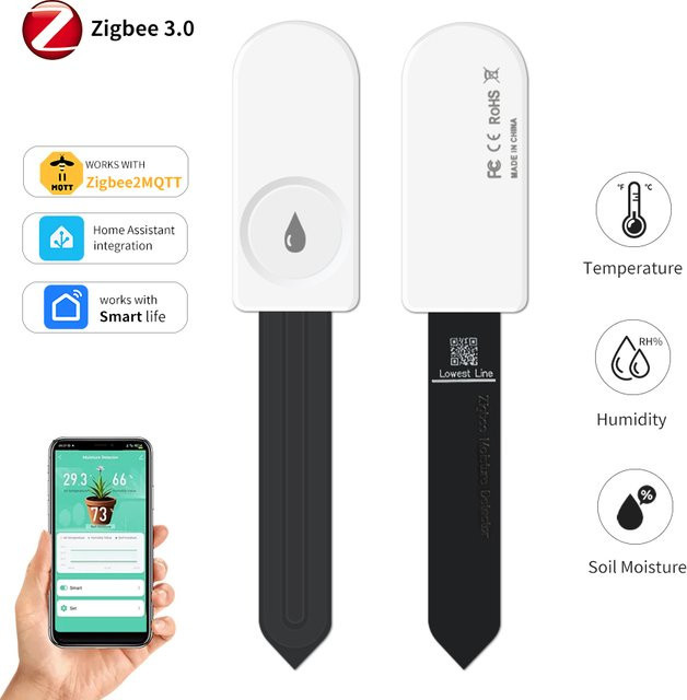 GGBEE Zigbee Smart Bodentester Feuchtigkeitssensor mit Temperatur- und Feuchtigkeitsdetektor in Weiß, kompatibel mit Smart Life, 2MQTT und Home Assistant - Bild 1