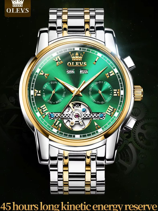 OLEVS Armbanduhr Automatik, Edelstahl, Schwarz, Herren - Bild 6