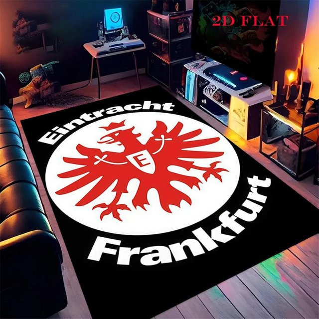 Eintracht Frankfurt Teppich für Wohnzimmer und Schlafzimmer, rutschfeste Bodenmatte aus Polyester, schwarz, B: 200 cm, T: 160 cm - Bild 1