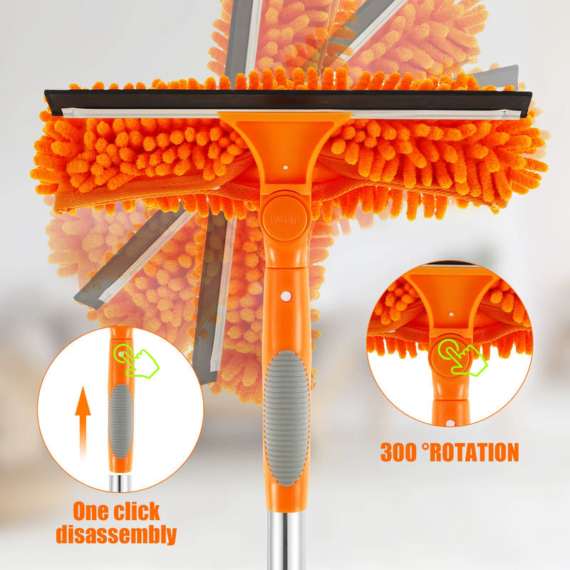 Willstar Professionelles Glasreinigungsset in Orange mit Fensterreinigungsrakel, Fensterverlängerungsgriff und 2 Mikrofasermopps für Wände, Decken und Böden - Bild 4