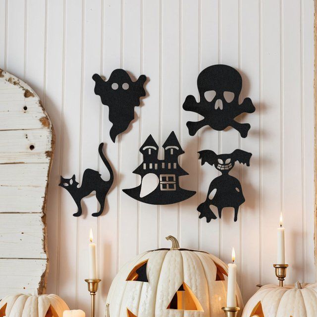 5 Stück Halloween Wanddekoration aus Vliesstoff in Schwarz als hängende Ornamente - Bild 1
