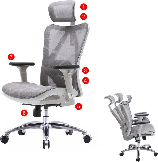 Ergonomischer Bürostuhl MCW-J87 mit verstellbaren Armlehnen, Grau/Weiß, belastbar bis 150 kg - Bild 1