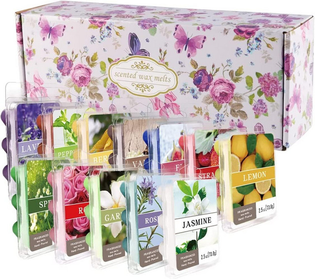 12-teiliges Set CAKETYCG Duftwachsschmelzen aus natürlichem Sojawachs in Herzform mit floralen Düften Rose, Lavendel, Jasmin und Kirsche, Mehrfarbig - Bild 1