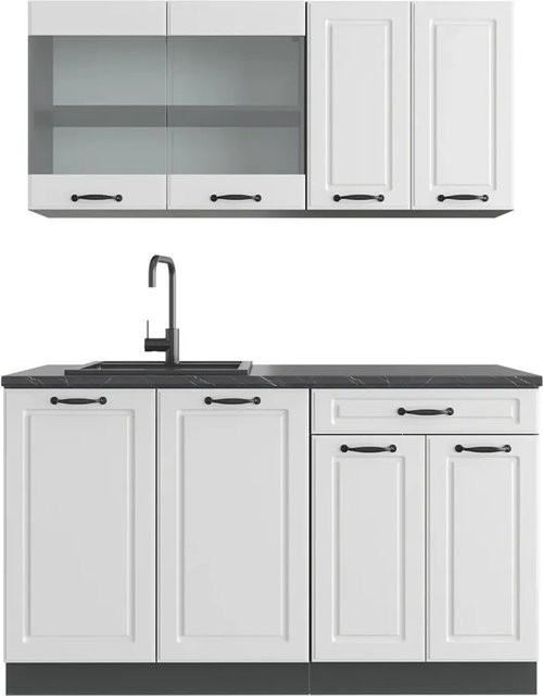Vicco R-Line Singleküche Landhaus Weiß und Anthrazit, B/T/H: 140 x 60 x 81,6 cm - Bild 1