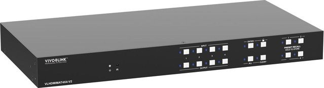Vivolink HDMI 2.0 4x4 Matrix Fast Control Schwarz mit Ethernet/LAN und Optical Anschlüssen (VLHDMIMAT4X4-V2) - Bild 1