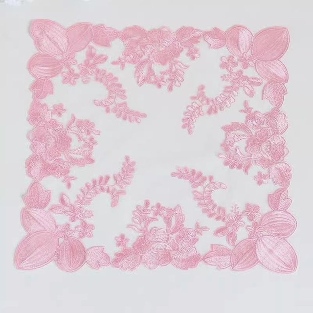 Yiran Furniture Tischset aus Baumwolle im britischen Stil mit floraler Mesh-Stickerei, rechteckig, Pink - Bild 1