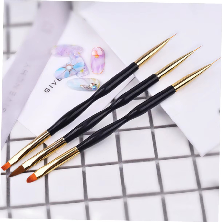 LINMANDA Nagelkunst-Pinsel-Set, 3-teilig, doppelseitig, Schwarz - Bild 3