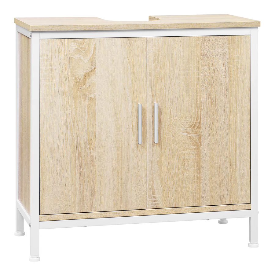 Eugad Waschtischunterschrank Badezimmerschrank aus Holz mit höhenverstellbarem Trennfach, Weiß/Eiche, B/T/H: 60 x 60 x 30 cm - Bild 2